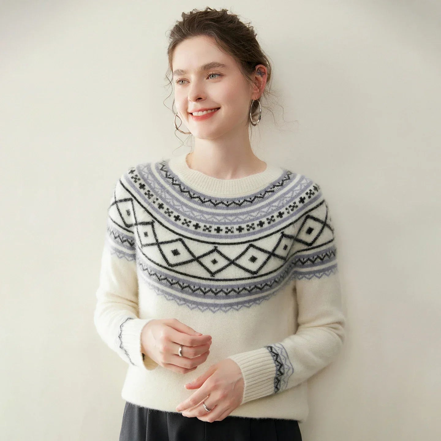 Norvale Alpinský Jacquard Kašmírový Pletený Svetřík