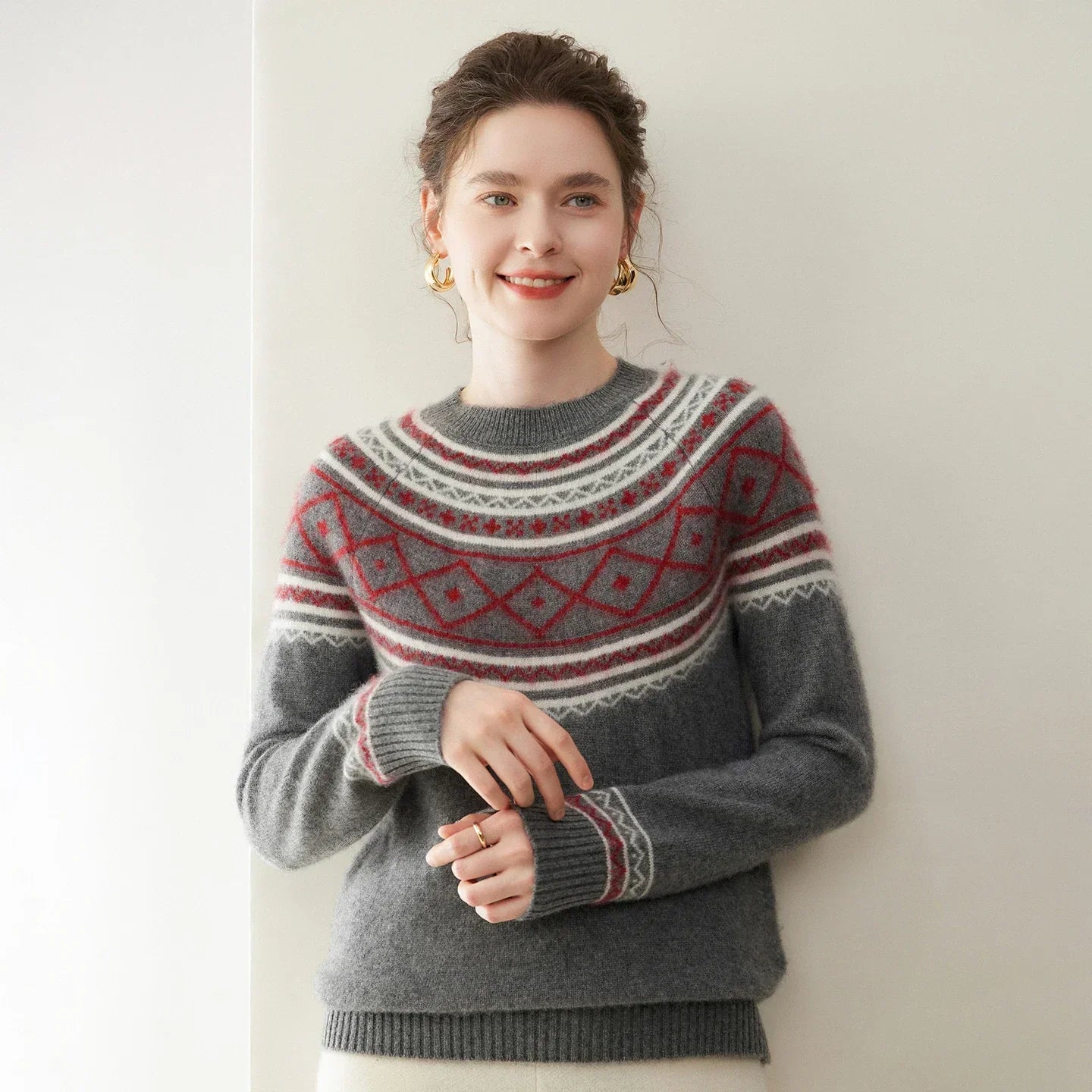 Norvale Alpinský Jacquard Kašmírový Pletený Svetřík