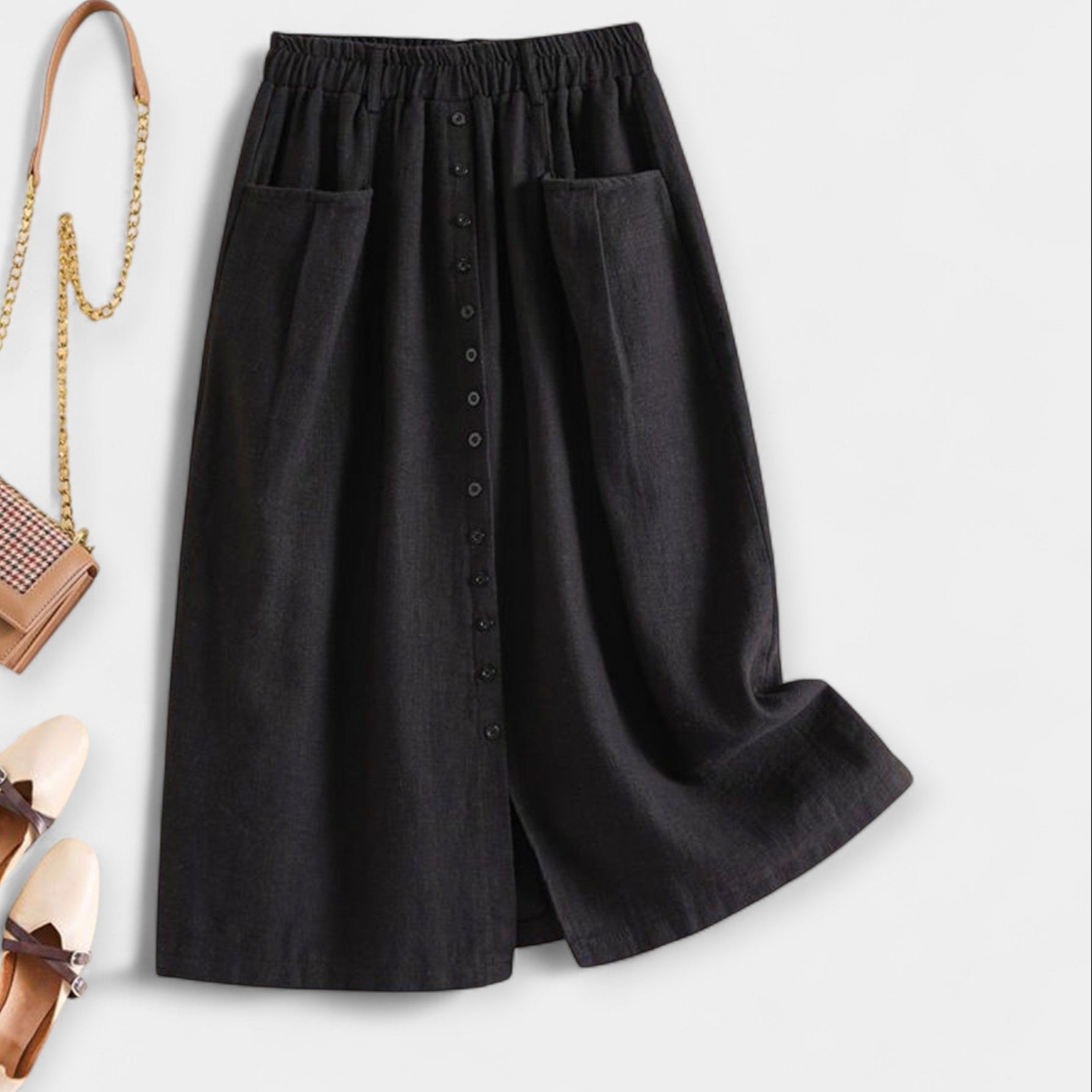 Elegantní Vintage Midi Sukně Magdaléna s Předními Kapsami