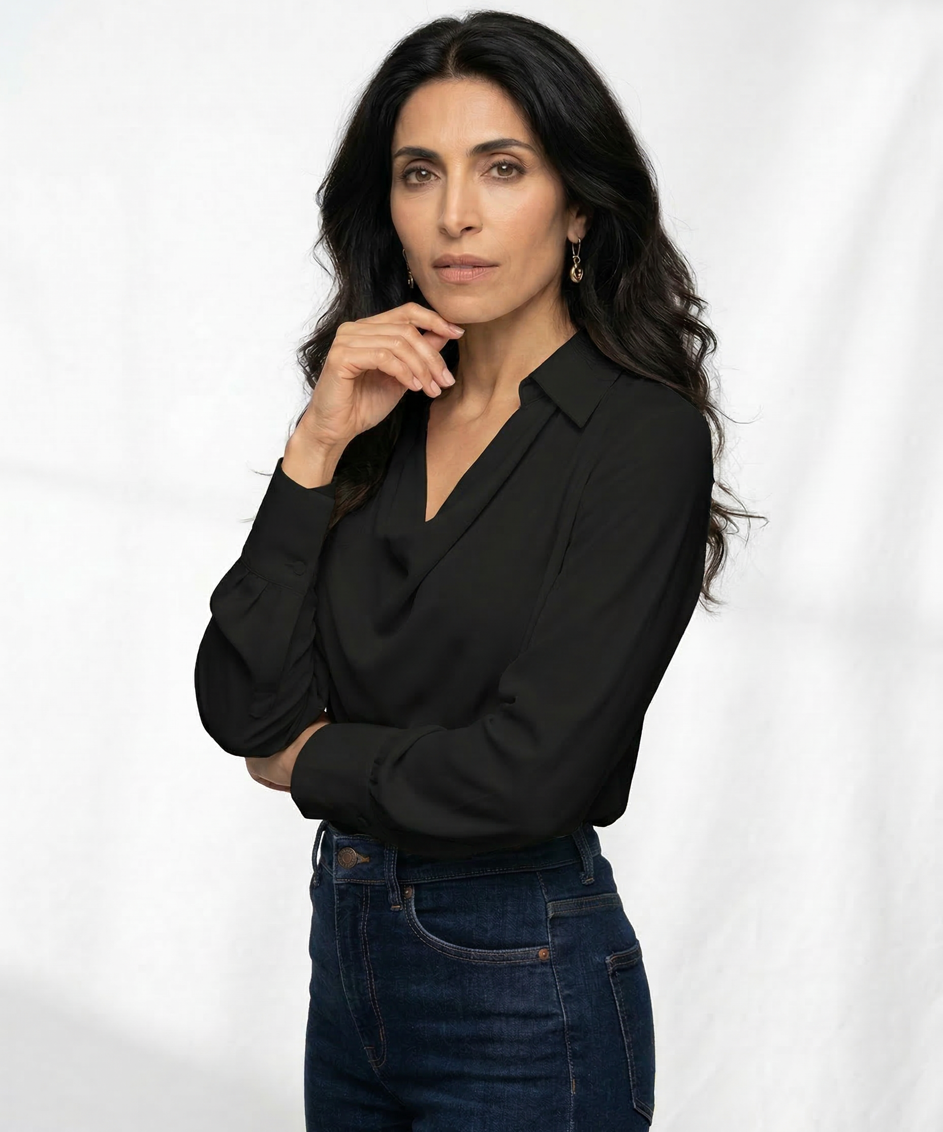 100% hedvábná košile s dlouhým rukávem