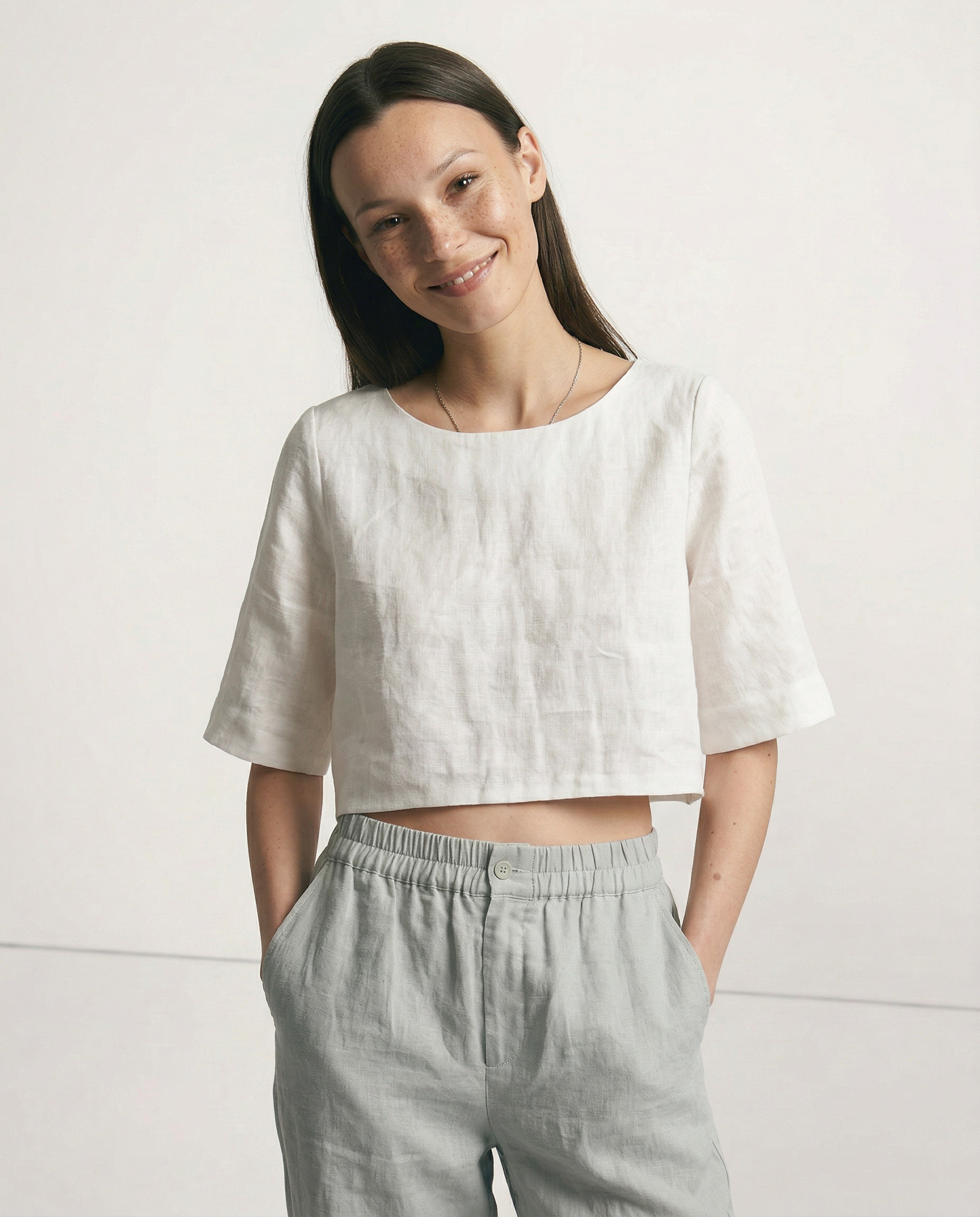 Boxy lněný crop top