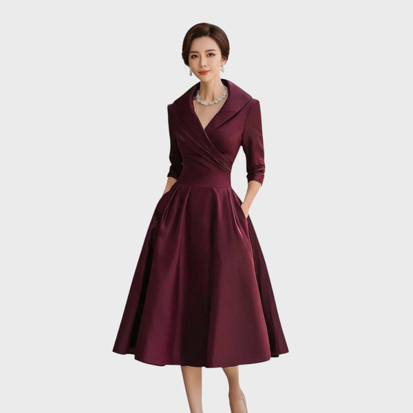 Tereza | Elegantní midi šaty s dlouhými rukávy